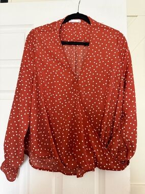 89th & Madison Rust Polka Dot Wrap Blouse